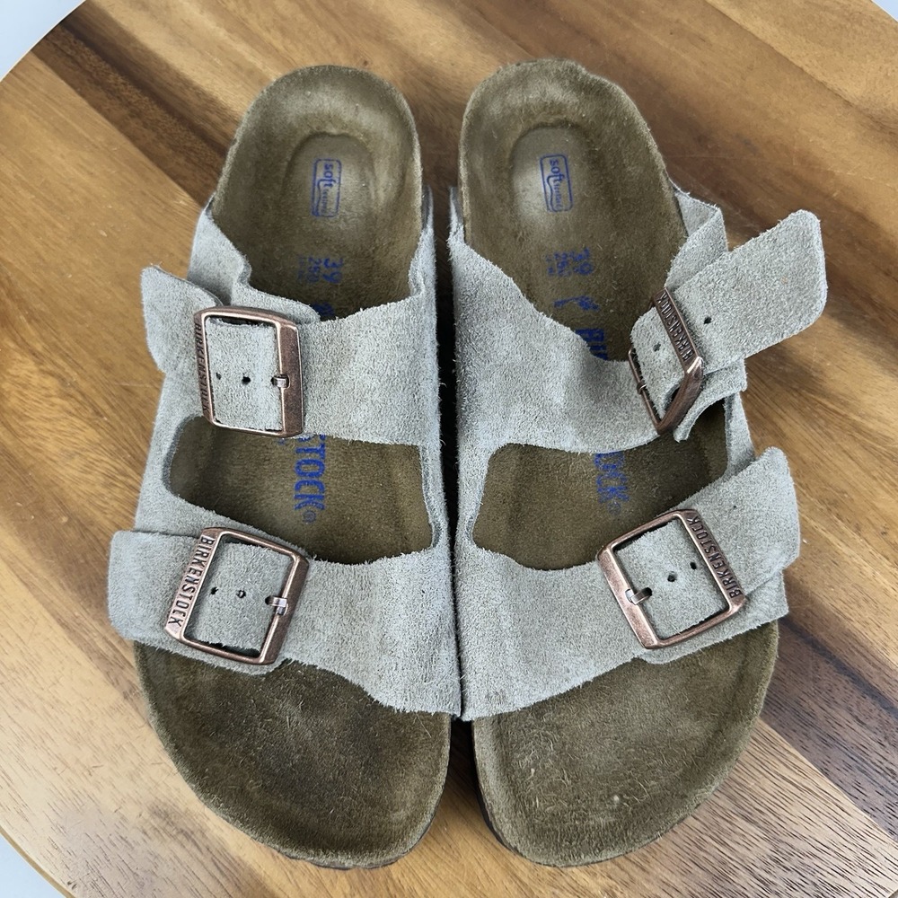 Womens Birkenstock Arizona Soft Footbed Gray Suede Slides Sandals Size EU 39 - Picture 6 of 8